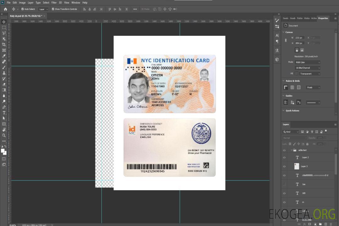 Nouvelle carte d'identité USA New York template Nouvelle carte d'identité USA New York template